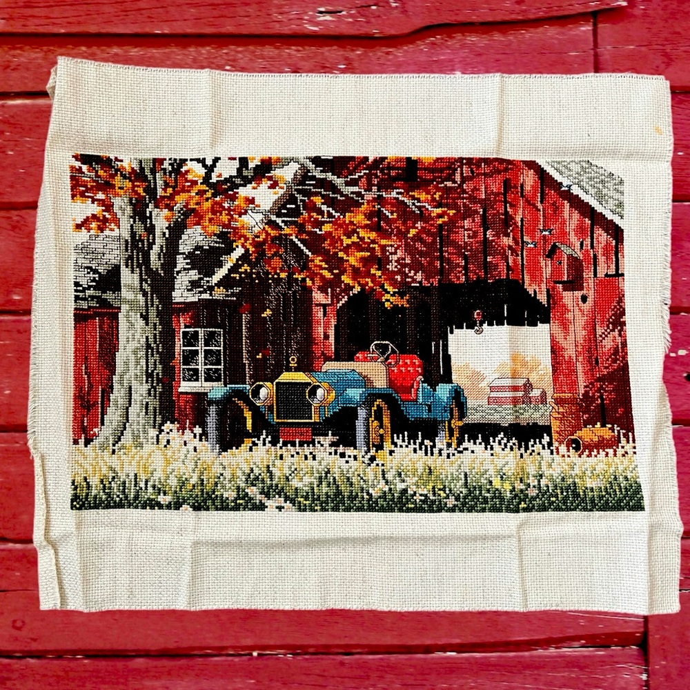 Fall Cross Stitch, Covered Bridge